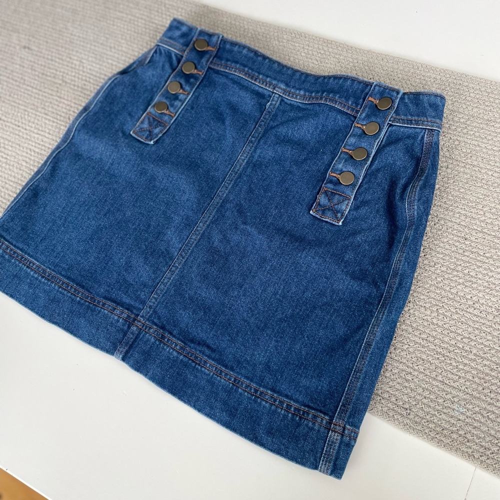 LOFT Blue Denim Mini Skirt with Button Details